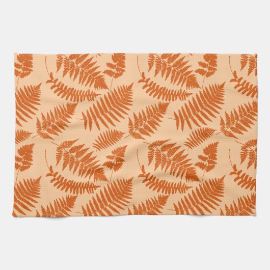 Woodland Fern Pattern, Pastel Oranje Theedoek (Horizontaal)