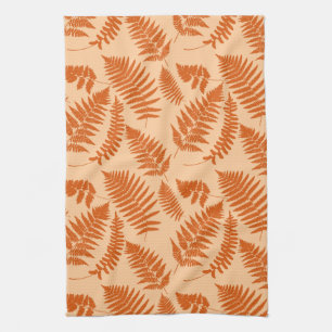 Woodland Fern Pattern, Pastel Oranje Theedoek