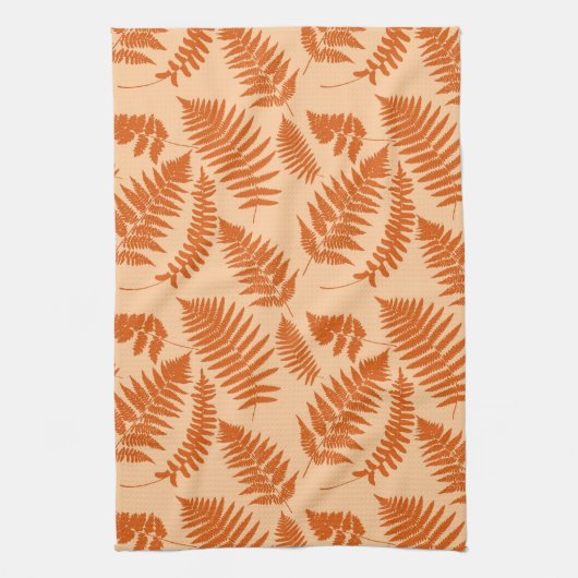 Woodland Fern Pattern, Pastel Oranje Theedoek (Verticaal)