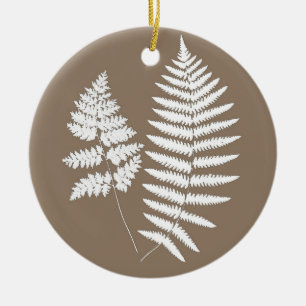Woodland Fern Pattern, Taupe Tan en Cream Keramisch Ornament