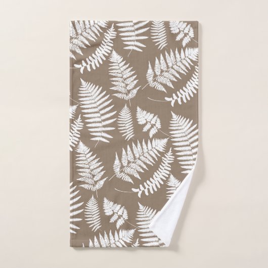 Woodland Fern Pattern, Taupe Tan en White Bad Handdoek (Handdoek)