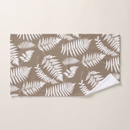 Woodland Fern Pattern, Taupe Tan en White Bad Handdoek (Handdoek)