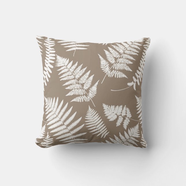 Woodland Fern Pattern, Taupe Tan en White Buitenkussen (Voorkant)