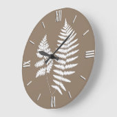 Woodland Fern Pattern, Taupe Tan en White Grote Klok (Hoek)
