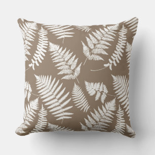 Woodland Fern Pattern, Taupe Tan en White Kussen