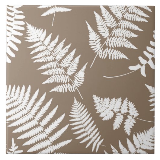 Woodland Fern Pattern, Taupe Tan en White Tegeltje (Voorkant)