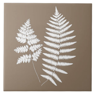 Woodland Fern Pattern, Taupe Tan en White Tegeltje