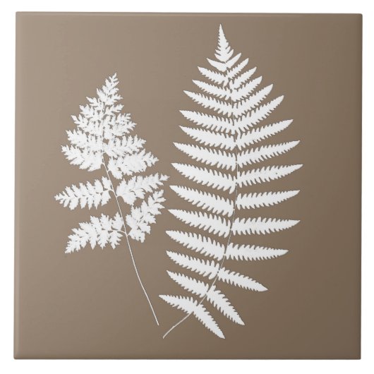 Woodland Fern Pattern, Taupe Tan en White Tegeltje (Voorkant)