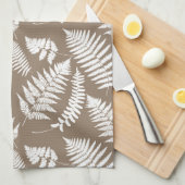 Woodland Fern Pattern, Taupe Tan en White Theedoek (Quarter Fold)