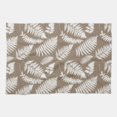 Woodland Fern Pattern, Taupe Tan en White Theedoek (Horizontaal)