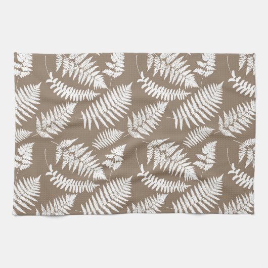 Woodland Fern Pattern, Taupe Tan en White Theedoek (Horizontaal)