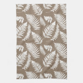 Woodland Fern Pattern, Taupe Tan en White Theedoek (Verticaal)