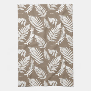 Woodland Fern Pattern, Taupe Tan en White Theedoek
