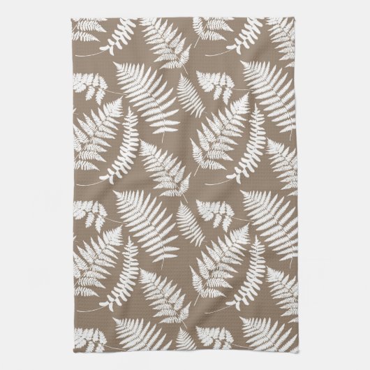 Woodland Fern Pattern, Taupe Tan en White Theedoek (Verticaal)