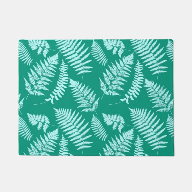 Woodland Fern Pattern, Turquoise en Aqua Deurmat (Voorkant)