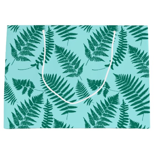 Woodland Fern Pattern, Turquoise en Aqua Groot Cadeauzakje (Voorkant)