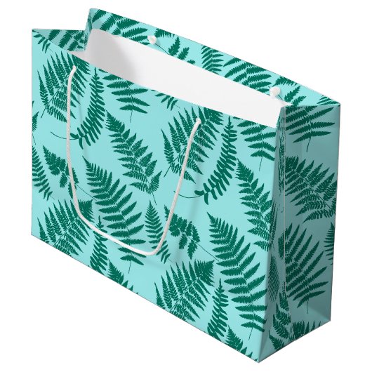 Woodland Fern Pattern, Turquoise en Aqua Groot Cadeauzakje (Voorkant Gekanteld)