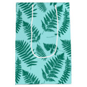 Woodland Fern Pattern, Turquoise en Aqua Medium Cadeauzakje (Achterkant)