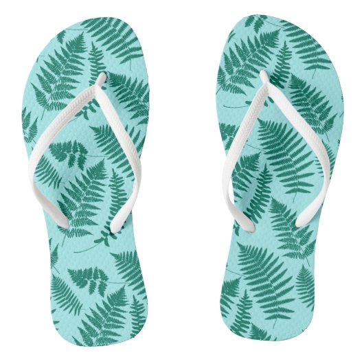 Woodland Fern Pattern, Turquoise en Aqua Teenslippers (Voetbed)