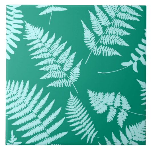 Woodland Fern Pattern, Turquoise en Aqua Tegeltje (Voorkant)