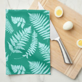 Woodland Fern Pattern, Turquoise en Aqua Theedoek (Quarter Fold)