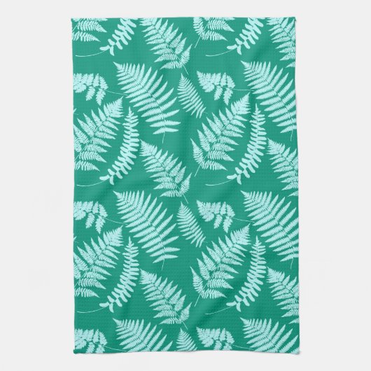 Woodland Fern Pattern, Turquoise en Aqua Theedoek (Verticaal)