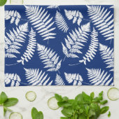 Woodland Fern Pattern, White on Cobalt Blue Theedoek (Gevouwen)