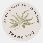 Woodland Fern Wedding Thank You. Minimalist Forest Ronde Sticker (Voorkant)
