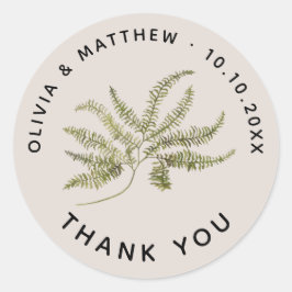 Woodland Fern Wedding Thank You. Minimalist Forest Ronde Sticker