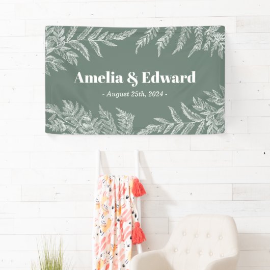 Woodland Fern Wedding Welcome Green Banner (Insitu)