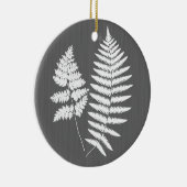 Woodland Fern White op Charcoal Gray / Grey Keramisch Ornament (Rechts)