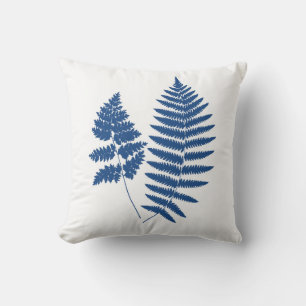 Woodland Ferns, Cobalt Blue op White Buitenkussen