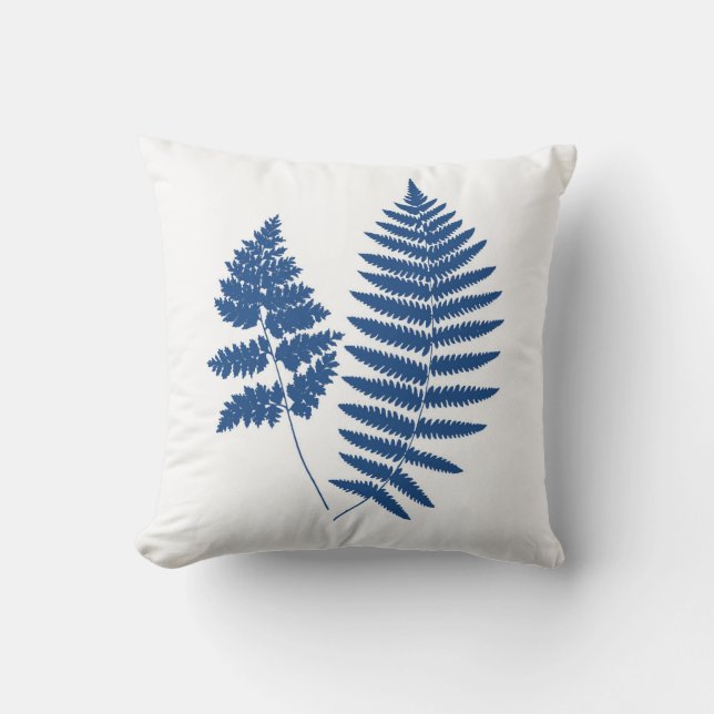 Woodland Ferns, Cobalt Blue op White Buitenkussen (Voorkant)