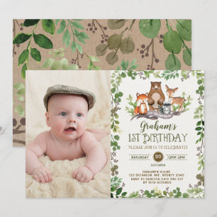 Woodland First 1st Birthday Party Forest Animals Kaart