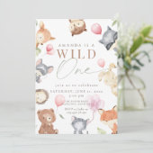 Woodland First Birthday, Forest Animimal, wild één Kaart (Staand voorkant)