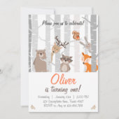 Woodland First Birthday Invitation Bos Dieren Kaart (Voorkant)