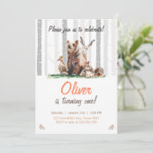 Woodland First Birthday Invitation Forest Animals Kaart (Staand voorkant)