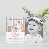 Woodland First Birthday Invitation Forest Animals Kaart (Staand voorkant)