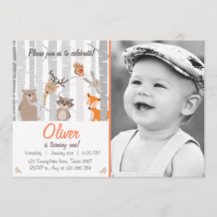 Woodland First Birthday Invitation Forest Animals Kaart