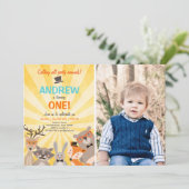 Woodland First Birthday Invitation Forest Hipster Kaart (Staand voorkant)