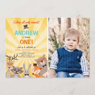 Woodland First Birthday Invitation Forest Hipster Kaart