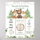 Woodland First Birthday Sign Poster (Voorkant)