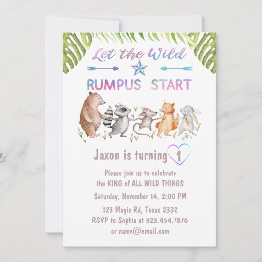 Woodland First Birthday Tropical Forest Invitation Kaart (Voorkant)