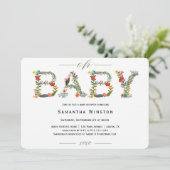 Woodland Floral Alphabet Baby shower Invitation Kaart (Staand voorkant)