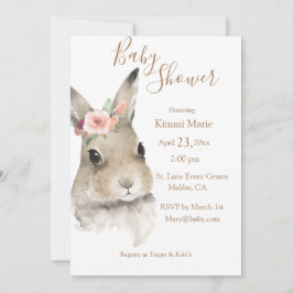Woodland Floral Bunny Waterverf Script Baby Kaart