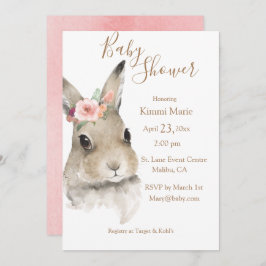 Woodland Floral Bunny Waterverf Script Baby Kaart