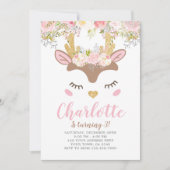 Woodland, Floral Deer Verjaardag Kaart (Voorkant)