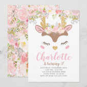 Woodland, Floral Deer Verjaardag Kaart (Voorkant / Achterkant)