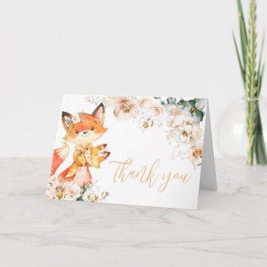 Woodland Floral Fox Baby shower Bedankkaart (Voorkant)