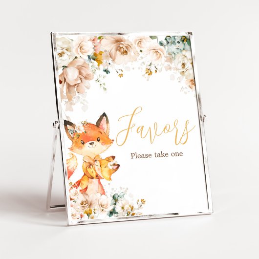 Woodland Floral Fox Baby shower Favors Poster